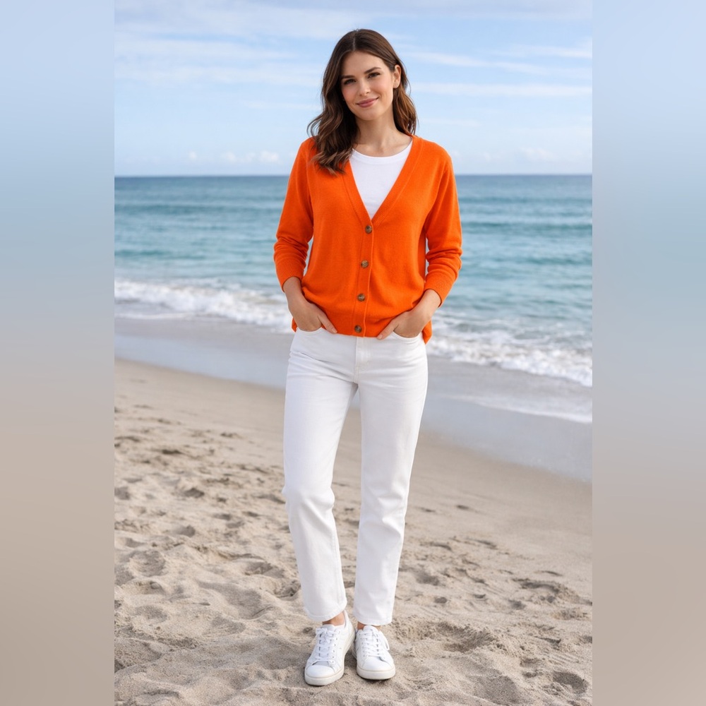 LOFT Lightweight Orange/Red Women's Cardigan Sweater - Sz Large!
